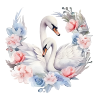 Watercolor swan with baby AI Generative png