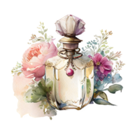 watercolor perfume bottle flakon AI Generative png