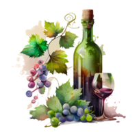 aguarela vinho uvas ai generativo png