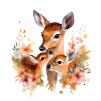 Watercolor deer with baby AI Generative png