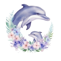 watercolor dolphin with baby AI Generative png