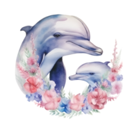 watercolor dolphin with baby AI Generative png