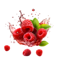 Raspberries with water splash png