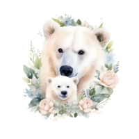 blanc ours avec bébé ai génératif png
