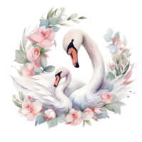 Watercolor swan with baby AI Generative png