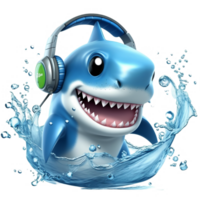 linda tiburón con auriculares ai generativo png