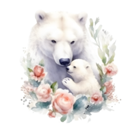 branco Urso com bebê ai generativo png