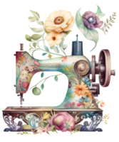 watercolor sewing machine AI Generative png