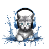 söt kattunge med hörlurar ai generativ png