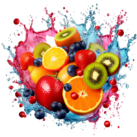 sliced fruits with water splash AI Generative png