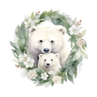 blanco oso con bebé ai generativo png