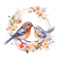 Watercolor bird with baby png