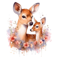 aquarelle cerf avec bébé ai génératif png
