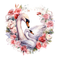 Watercolor swan with baby AI Generative png