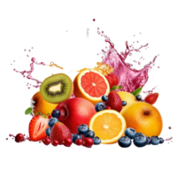 sliced fruits with water splash png