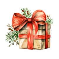 Christmas watercolor gift box. Illustration AI Generative png