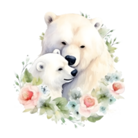 blanco oso con bebé ai generativo png