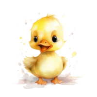 Cute watercolor baby duck. Illustration AI Generative png