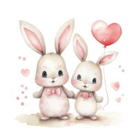 Cute watercolor bunny couple. Illustration AI Generative png