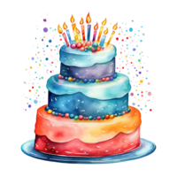 Watercolor Birthday Cake. Illustration AI Generative png