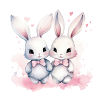 Cute watercolor bunny couple. Illustration AI Generative png