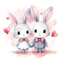 Cute watercolor bunny couple. Illustration AI Generative png