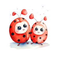 Cute watercolor ladybug couple. Illustration AI Generative png