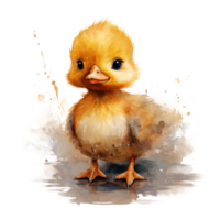 Cute watercolor baby duck. Illustration AI Generative png