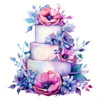 vattenfärg bröllop kaka. illustration generativ ai png