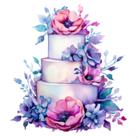 Aquarell Hochzeit Kuchen. Illustration generativ ai png