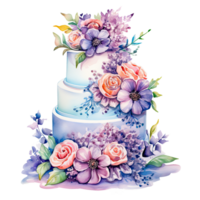 Watercolor Wedding Cake. Illustration Generative AI png