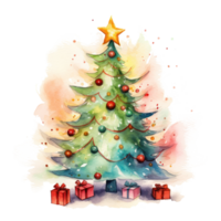 Watercolor Christmas tree. Illustration AI Generative png