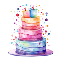 Watercolor Birthday Cake. Illustration AI Generative png