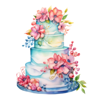 Watercolor Wedding Cake. Illustration Generative AI png