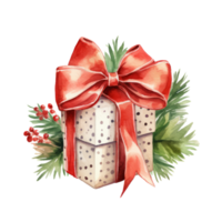 Christmas watercolor gift box. Illustration AI Generative png