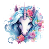 linda acuarela unicornio. ilustración ai generativo png