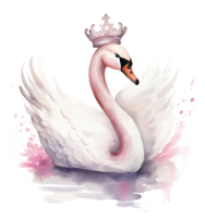 Watercolor swan with crown. Illustration AI Generative png