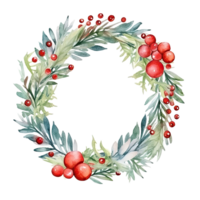 Watercolor Christmas Wreath. Illustration AI Generative png