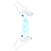 celestial místico línea manos con azul contorno cuarzo cristal. esotérico símbolos png