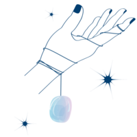 Line Art Boho Hand Holding Blue Shining Crystal. Not AI png