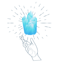 celestial místico línea manos con azul brillante degradado cuarzo cristal. esotérico símbolos png