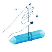 linha arte boho mão segurando azul brilhando cristal. não ai png