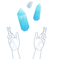 Celestial Mystical Line Hands with Blue Gradient Quartz Crystal. Esoteric Symbols png