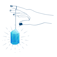 Line Art Boho Hand Holding Blue Shining Crystal. Not AI png