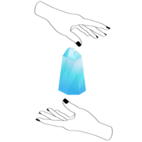 celeste mistico linea mani con blu pendenza quarzo cristallo. esoterico simboli png