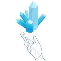 himmelsk mystisk linje händer med blå lutning kvarts kristall. esoterisk symboler png