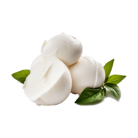 Mozzarella cheese balls with leaf on transparent background generative ai png