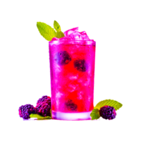 Fresh tasty blueberry lemonade drink glass with ice cubes on transparent background png