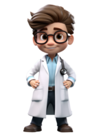 3D Cute SD Cartoon of Doctor with Stethoscope on Transparent Baackground png