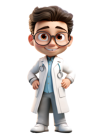 3D Cute SD Cartoon of Doctor with Stethoscope on Transparent Baackground png